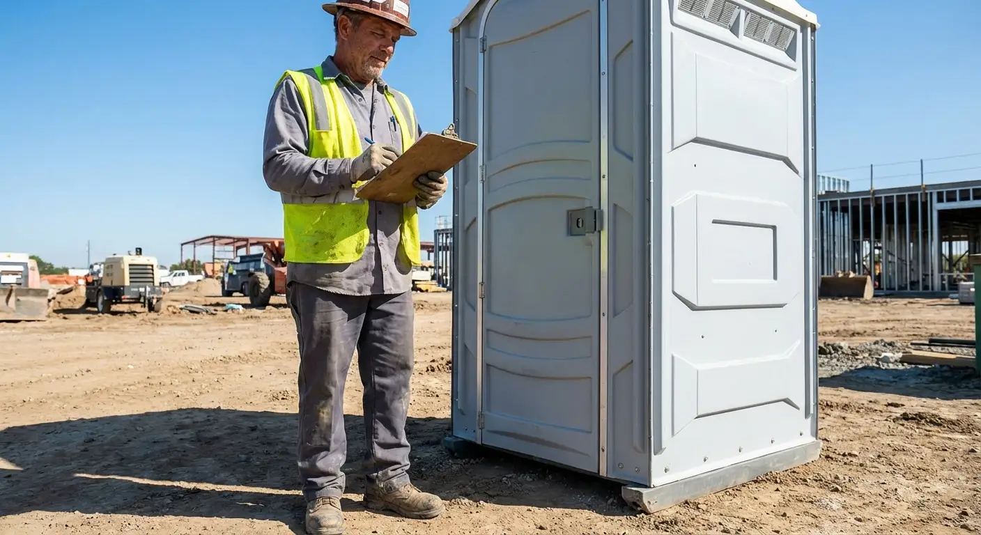 Portable toilet delivery truck ready for service in New Haven, CT